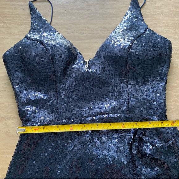 Navy Sequins Deep V Neck Open Back Formal Mini Dress P - Picture 8 of 13
